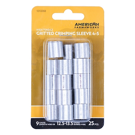 American Farm Works High-Tensile Wire 4-5 Gritted Crimping Sleeves for 12-1/2 to 13-1/2 Gauge Wire, 25-Pack
