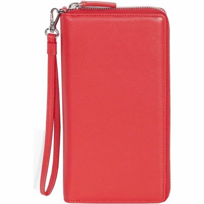 Scully Women's Genuine Leather Zip-Around Slim Clutch with Wrist Strap, Red