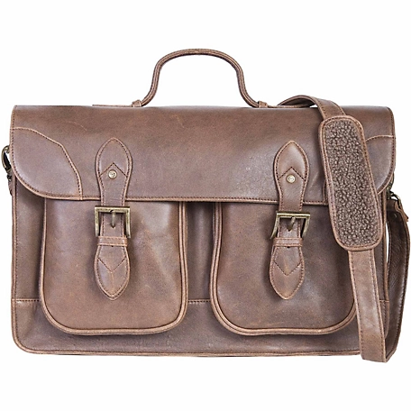 Scully Leather Satchel Briefcase with Dual Buckle Flap Closure, Walnut