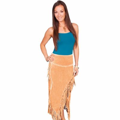 Image showing  Women's Leather Long Suede Fringe Skirt