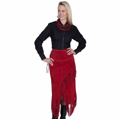Image showing  Women's Leather Long Suede Fringe Skirt