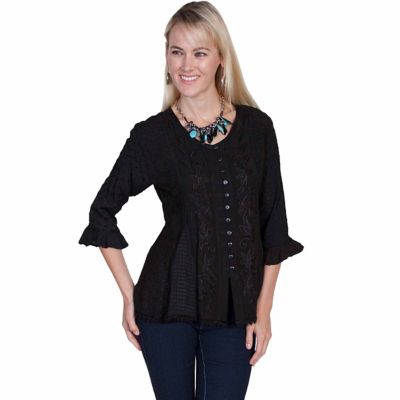 Scully Women's Honey Creek Rayon Multi-Fabric 3/4-Sleeve Blouse