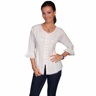 Scully Women's Honey Creek Rayon Multi-Fabric 3/4-Sleeve Blouse