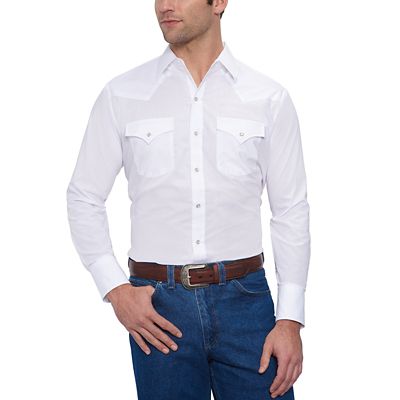 Ely Cattleman Men's Solid Western Long-Sleeve Snap-Front Shirt