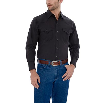 Ely Cattleman Men's Solid Western Long-Sleeve Snap-Front Shirt