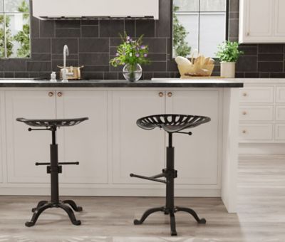 Image showing 9 th Carolina Chair & Table Vintage Iron Adjustable-Height Tractor Seat Stool, 33 in., Industrial