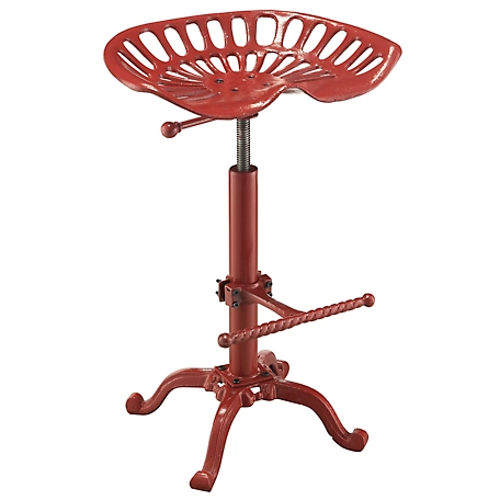 Carolina Chair & Table Vintage Iron Adjustable-Height Tractor Seat Stool, Red