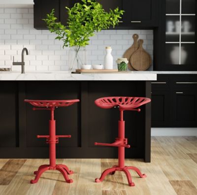 Image showing 5 th Carolina Chair & Table Vintage Iron Adjustable-Height Tractor Seat Stool, 33 in., Red