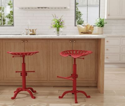 Image showing 6 th Carolina Chair & Table Vintage Iron Adjustable-Height Tractor Seat Stool, 33 in., Red
