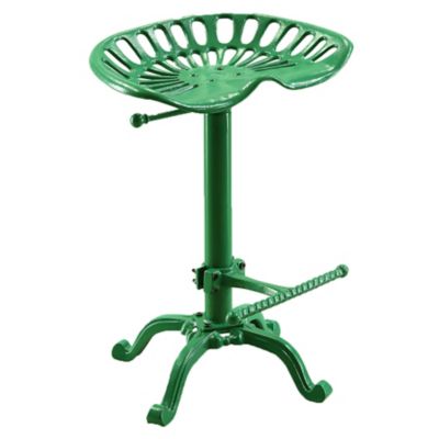 Carolina Chair & Table Vintage Iron Adjustable-Height Tractor Seat Stool, Green