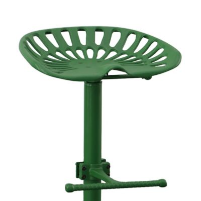 Image showing  Vintage Iron Adjustable-Height Tractor Seat Stool, 33 in., Green