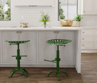 Image showing  Vintage Iron Adjustable-Height Tractor Seat Stool, 33 in., Green