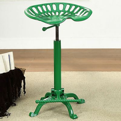 Image showing 6 th Carolina Chair & Table Vintage Iron Adjustable-Height Tractor Seat Stool, 33 in., Green