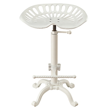 Carolina Chair & Table Vintage Iron Adjustable-Height Tractor Seat Stool, White
