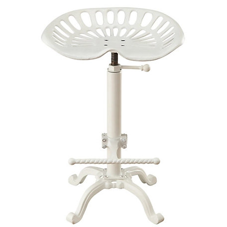 Carolina Chair & Table Vintage Iron Adjustable-Height Tractor Seat Stool, White