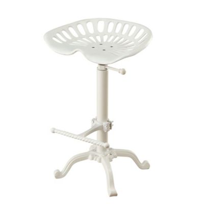Image showing  Vintage Iron Adjustable-Height Tractor Seat Stool, 33 in., White