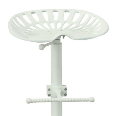 Image showing  Vintage Iron Adjustable-Height Tractor Seat Stool, 33 in., White