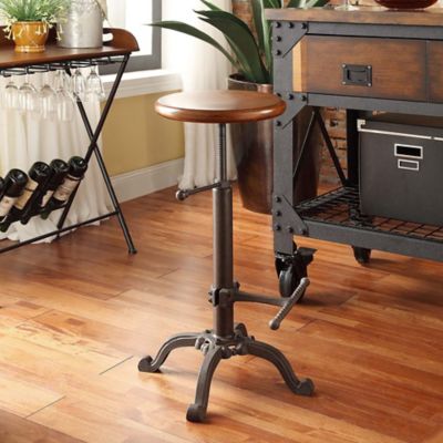 Image showing  Industrial Iron Bistro Adjustable-Height Stool, 32 in., Chestnut