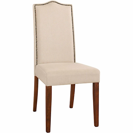Carolina Chair & Table Linen Upholstered Parson's Chair with Nail Head Trim, Chestnut