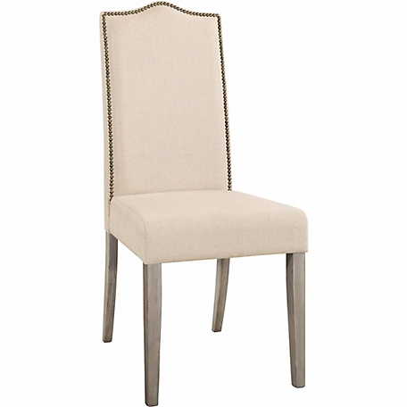 Carolina Chair & Table Linen Upholstered Parson's Chair with Nail Head Trim, Weathered Gray