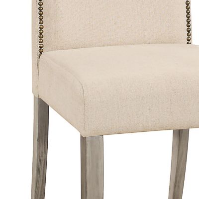 Image showing  Linen Upholstered Parson's Chair with Nail Head Trim, Weathered Gray