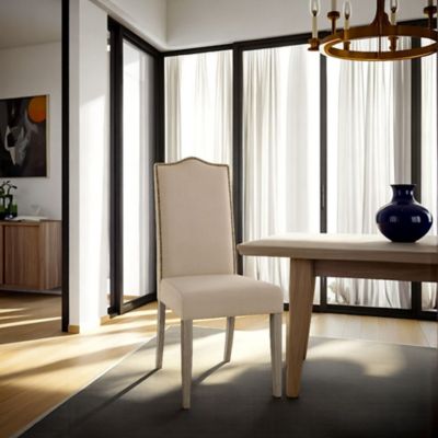 Image showing  Linen Upholstered Parson's Chair with Nail Head Trim, Weathered Gray