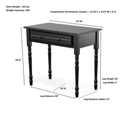 Image showing 9 th Carolina Chair & Table Grace Desk with Turned Legs and Drawer, Antique Black
