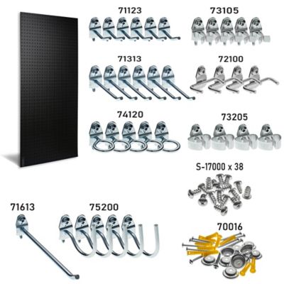 Image showing  24 in. x 48 in. x 1/4 in. ABS Pegboards with 36 pc. Locking Hook Assortment, Matte Black, DB-36BKH-KIT