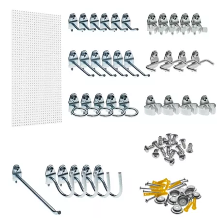 Triton Products 24 in x 48 in x 1/4 in Polypropylene Pegboards with 36 Pieces Latch Hook Assortment White DB-36WH-KIT Pegboards