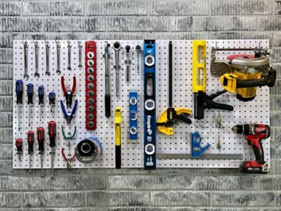 Image showing  24 in. x 48 in. x 1/4 in. Polypropylene Pegboards with 36 pc. Locking Hook Assortment, White