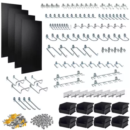 Triton Products 24 x 48 in ABS Pegboard 96 Piece DuraHook Assortment Hanging Bin System and Wall Mounting Hardware DB-4BK KIT Pegboards