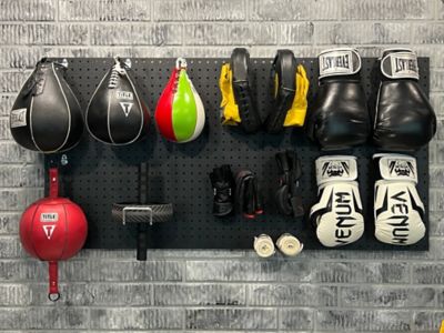 Image showing  24 x 48 in. ABS Pegboard, 96 pc. DuraHook Assortment, Hanging Bin System & Wall Mounting Hardware, DB-4BK KIT