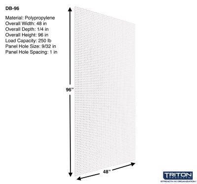 Image showing  48 x 96 x 1/4 in. Polypropylene Pegboard with 9/32 in. Hole Size and 1 in. O.C. Hole Spacing, White, DB-96