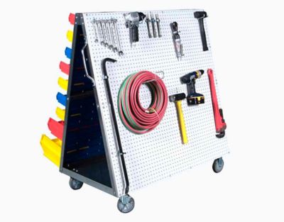 Image showing  29.75 in. Mobile Combination Cart with 1 Side Triton Products Poly Pegboard and 1 Side Louvered Panel Storage