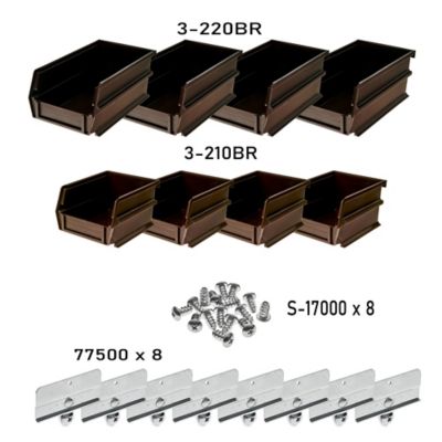 Image showing  (4) Small and (4) Large Polypropylene Hanging Bins and Bin Clip Kit, Brown