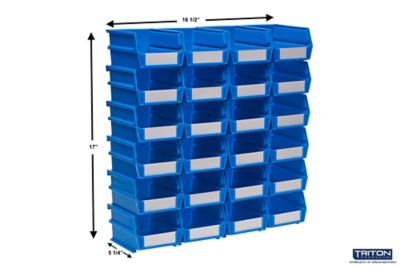 Image showing  Stacking, Hanging and Interlocking Polypropylene Bins, 5-3/8 in. x 4-1/8 in. x 3 in., Blue, 24-Pack