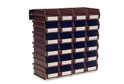 Triton Products Wall Storage Unit with (24) 7-3/8 in. L x 4-1/8 in. W x 3 in. H Brown Interlocking Bins & Wall Mount Rails