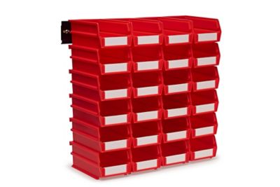 Triton Products Wall Storage Unit with (24) 7-3/8 in. L x 4-1/8 in. W x 3 in. H Red Interlocking Bins & Wall Mount Rails