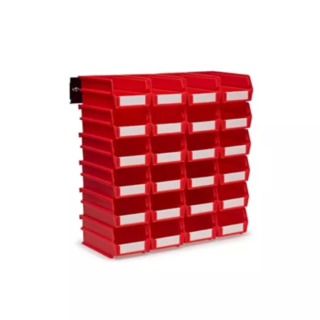 Triton Products Wall Mounted Storage Unit with (24) 7-3/8" Length x 4-1/8" Width x 3" Height Red Nesting Bins and Wall Mounting Rails Bin Organizers