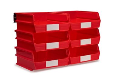 Triton Products Wall Storage Unit with (6) 10-7/8 in. L x 11 in. W x 5 in. H Red Interlocking Bins & Wall Mount Rails