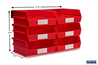 Image showing  Wall Storage Unit with (6) 10-7/8 in. L x 11 in. W x 5 in. H Red Interlocking Bins & Wall Mount Rails