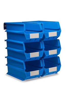 Triton Products Wall Storage Unit with (6) 14-3/4 in. L x 8-1/4 in. W x 7 in. H Blue Interlocking Bins & Wall Mount Rails