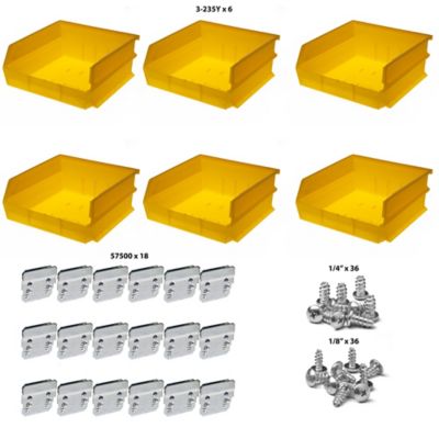 Image showing  Polypropylene Hanging Bin and Bin Clip Kit, 10-7/8 in. x 11 in. x 5 in., Yellow, 6-Pack