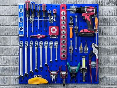 Image showing  (2) 24 x 24 x 9/16 in. Blue Epoxy, 18 Gauge Steel Square Hole Pegboards with 46 pc. LocHook Assortment, LB1-BKIT