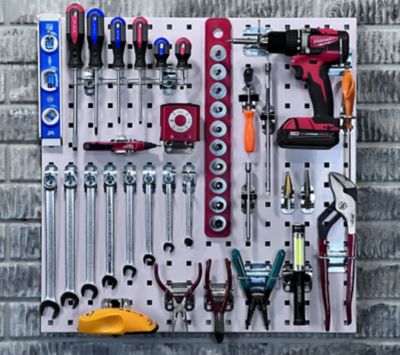 Image showing  24 in. x 24 in. x 9/16 in. White Epoxy, 18 Gauge Steel Square Hole Pegboards, 2 pk.