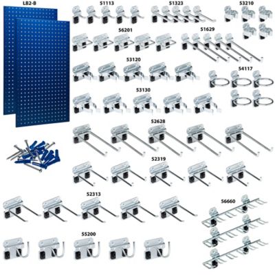 Image showing  (2) 24 W X 42 H X 9/16 D In. Blue Epoxy, 18-Gauge Steel Square Hole Pegboards W/63 Pc. Lochook Assortment