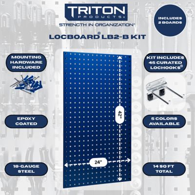 Image showing  (2) 24 W X 42 H X 9/16 D In. Blue Epoxy, 18-Gauge Steel Square Hole Pegboards W/63 Pc. Lochook Assortment