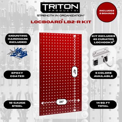 Image showing  (2) 24 W X 42 H X 9/16 D In. Red Epoxy, 18-Gauge Steel Square Hole Pegboards W/63 Pc. Lochook Assortment