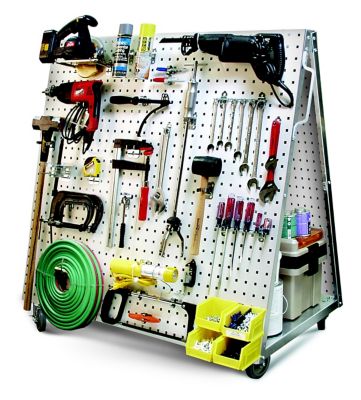 Image showing  48 In. L x 46 In. H x 26-5/8 In. W Aluminum Frame Tool Cart with Tray and White LocBoard, White