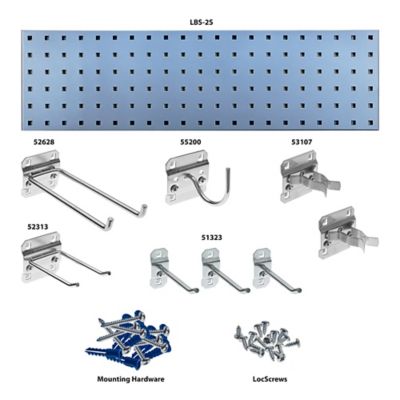 Image showing  31.5 in. x 9 in. 18 Gauge Steel Square Hole Gardening Pegboard with 8 pc. LocHook Assortment, Silver, LBS31G-SLV